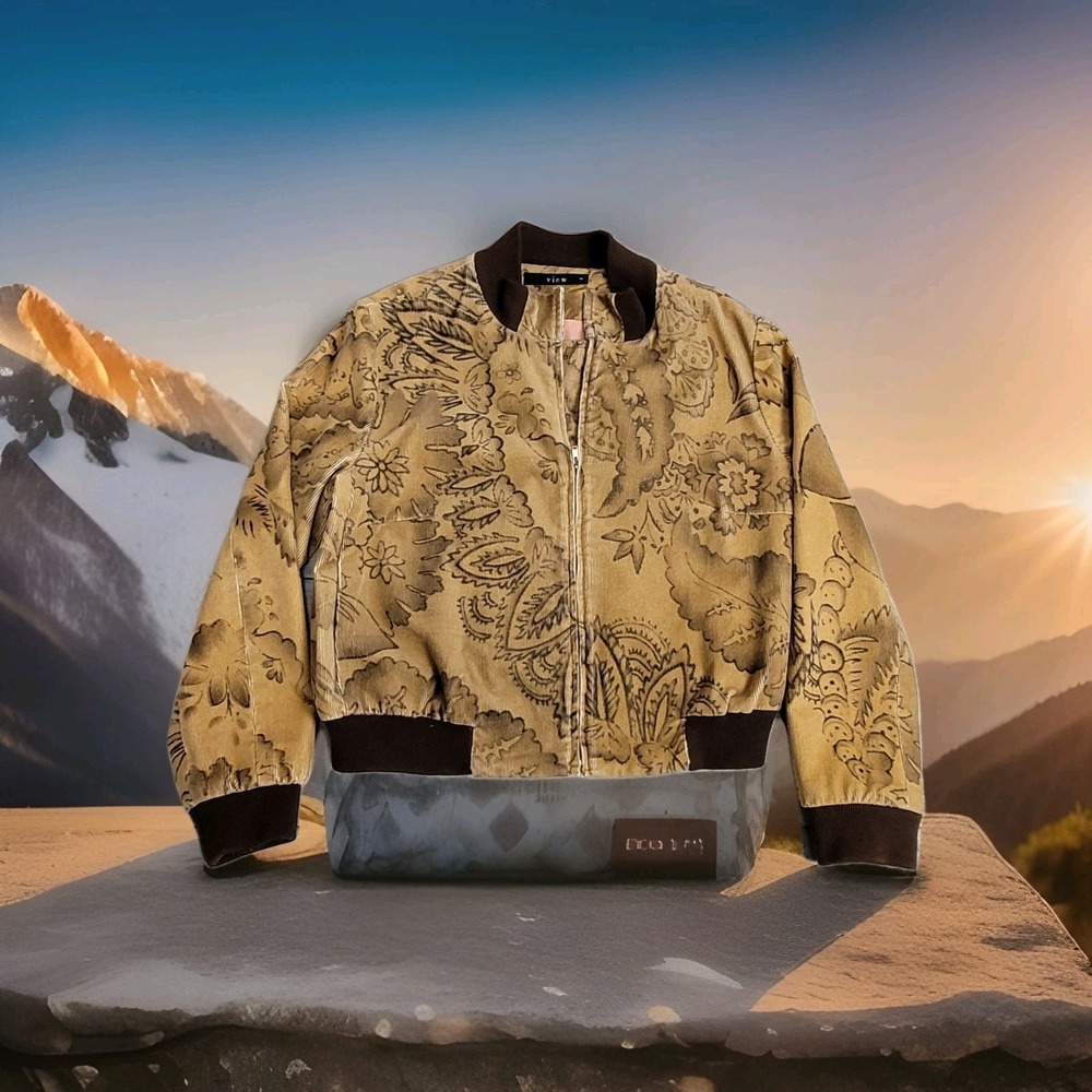 🧥Vintage View Jacket Women's 8 Brown Floral Corduroy Bomber Full Zip YK2 Boho